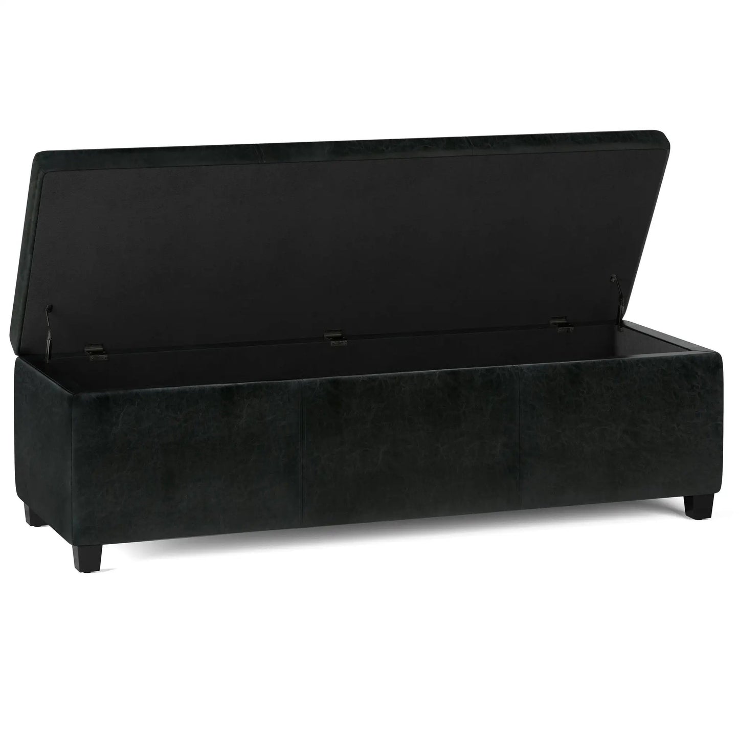 Avalon storage ottoman bench in black faux leather with a hinged lid by Unique Piece Furniture on Tampa Home & Garden Store