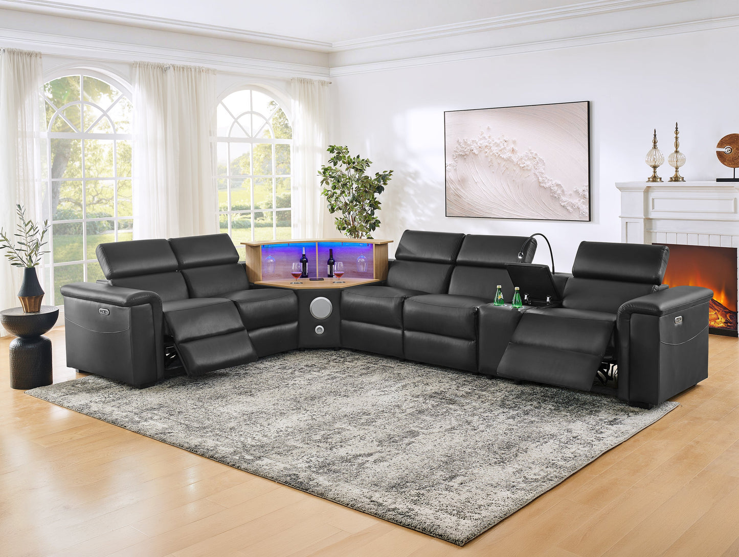 5 Seater L Shaped Recliner Sofa with Air Leather