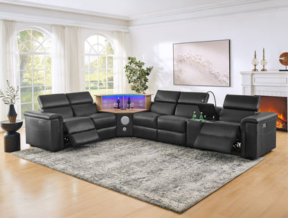 5 Seater L Shaped Recliner Sofa with Air Leather