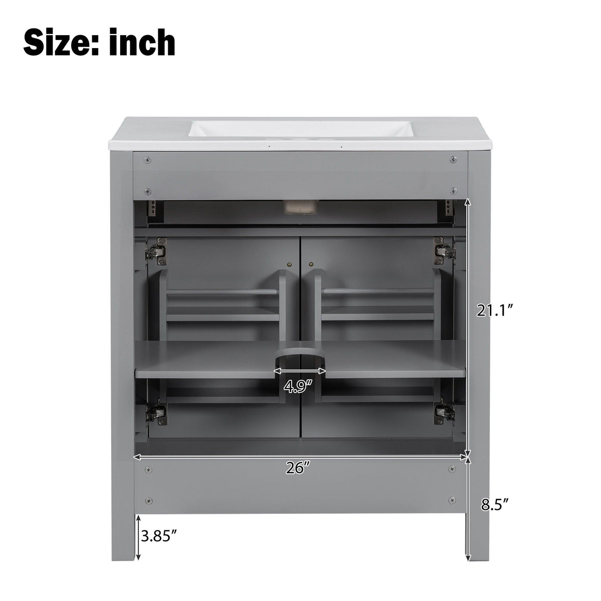 HouseOfZazla Modern Bathroom Vanity with Ceramic Sink, gray finish, soft-close doors on Tampa Home & Garden Store