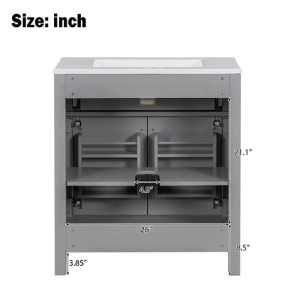 HouseOfZazla Modern Bathroom Vanity with Ceramic Sink, gray finish, soft-close doors on Tampa Home & Garden Store