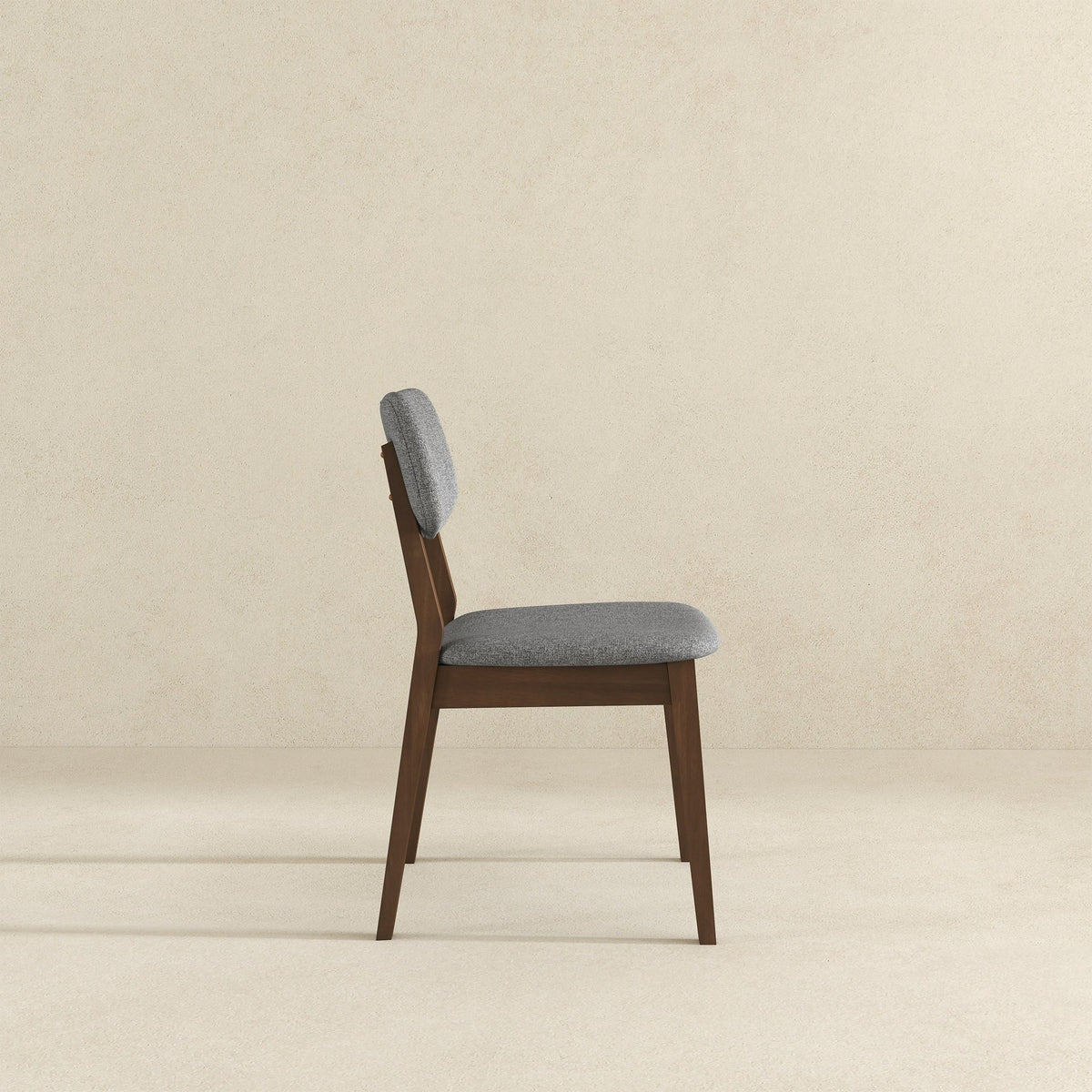 Solid-back side chair set in gray fabric with brown wooden legs mid-century modern HouseOfZazla on Tampa Home & Garden Store