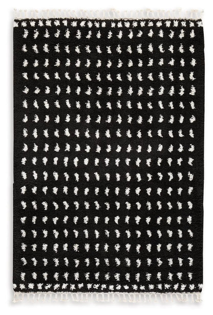 Minston Shag Rug with Dot Design Black and White