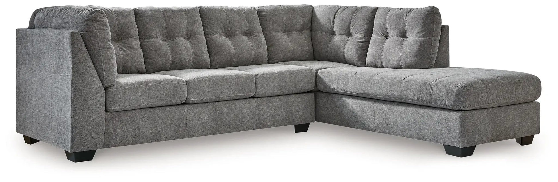 Marleton sleeper sectional in grey fabric with tufted back cushions and chaise on Tampa Home & Garden Store