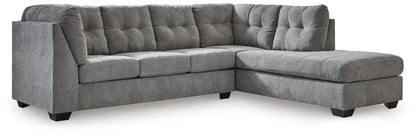 Marleton sleeper sectional in grey fabric with tufted back cushions and chaise on Tampa Home & Garden Store