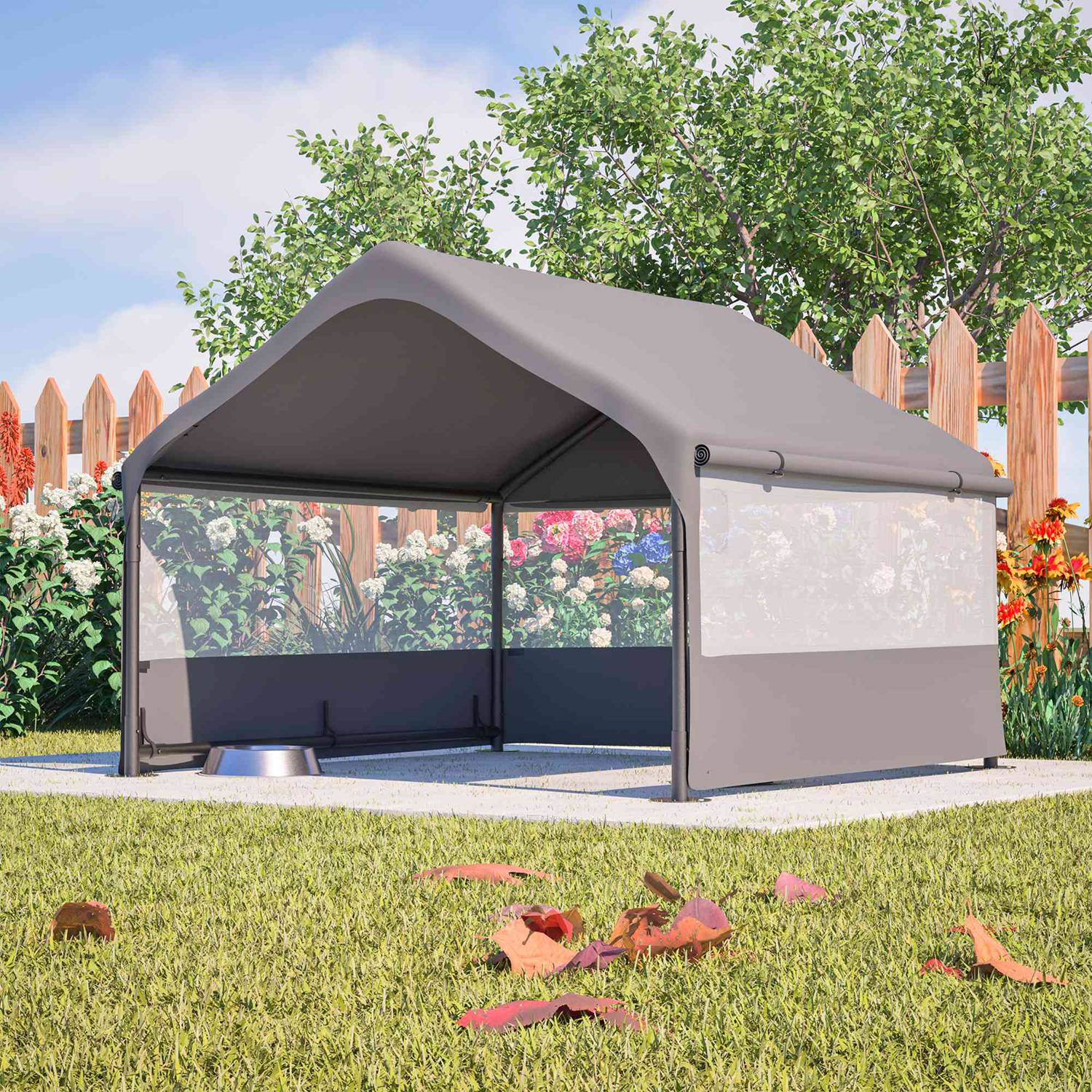 Extra Large Outdoor Dog House Tent 4x4x3ft, gray GemGear pet shelter with mesh windows on Tampa Home & Garden Store
