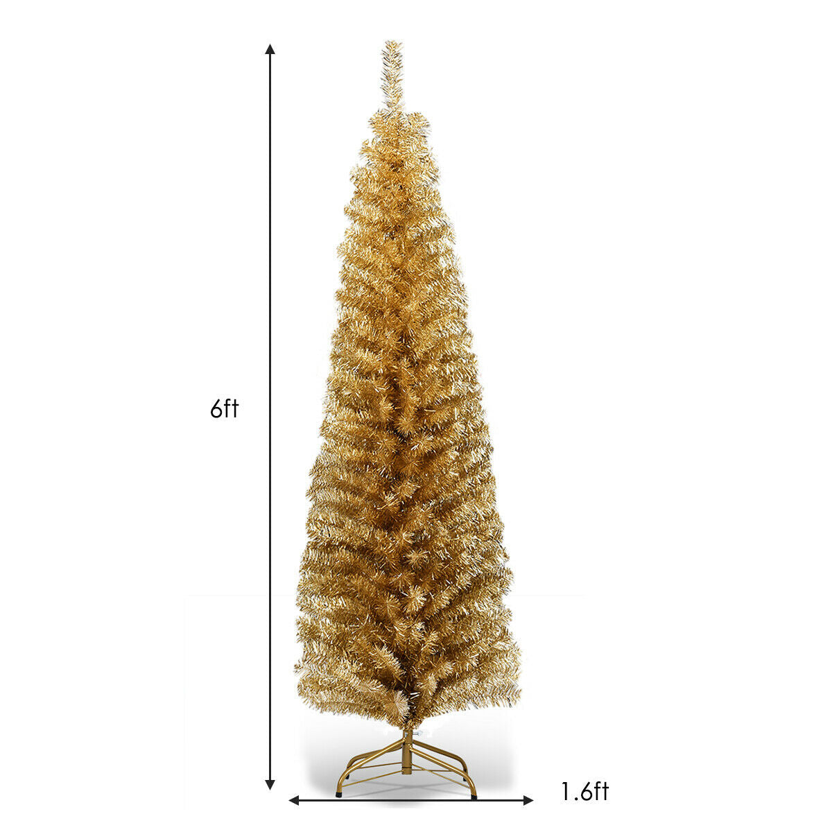 DirectDeals 6 ft gold tinsel pencil tree unlit with metal stand on Tampa Home & Garden Store