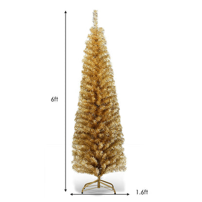 DirectDeals 6 ft gold tinsel pencil tree unlit with metal stand on Tampa Home & Garden Store