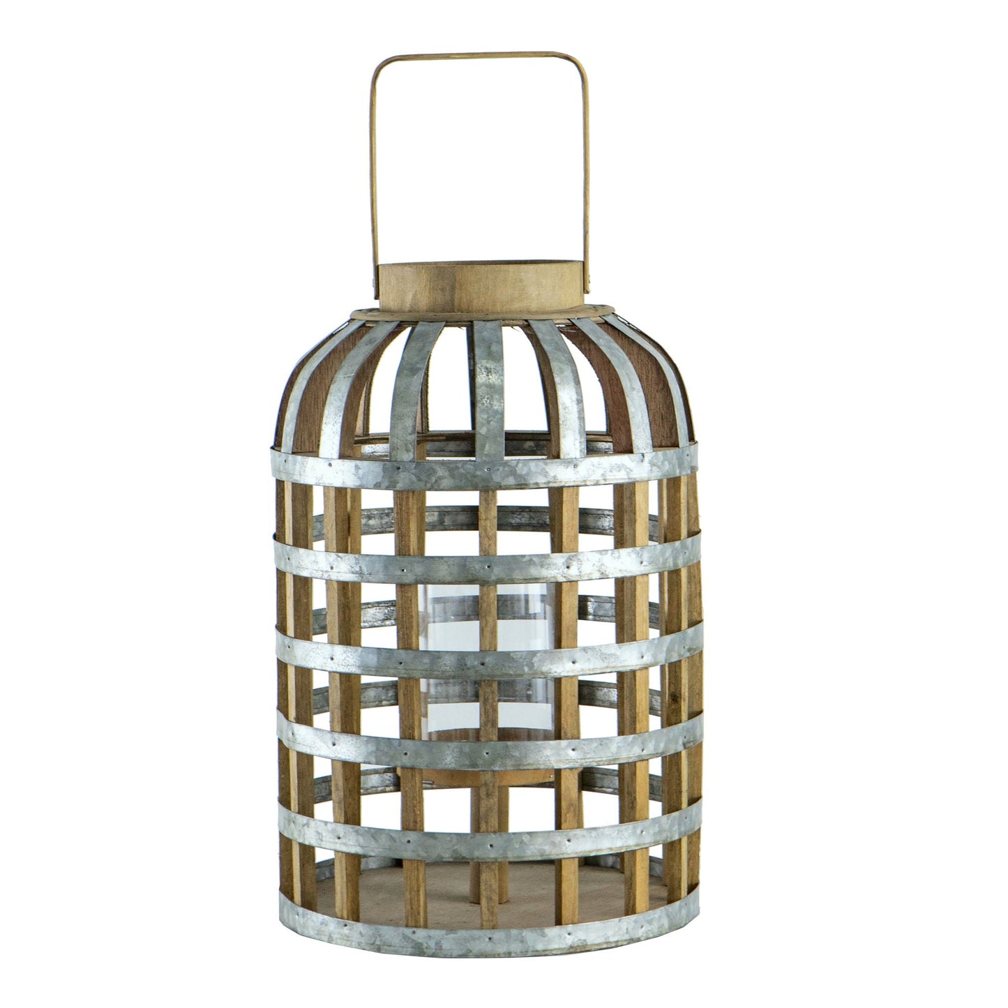 Wooden lantern with metal bands and handle by HouseOfZazla for indoor outdoor use on Tampa Home & Garden Store