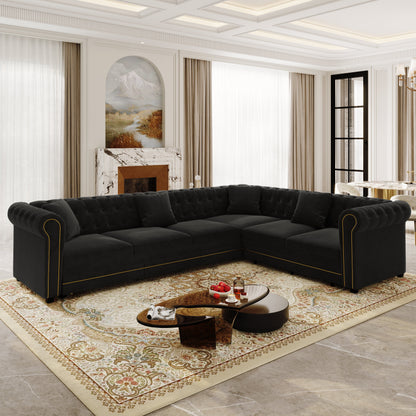 Chesterfield L Shaped Sofa and Black Velvet Bed