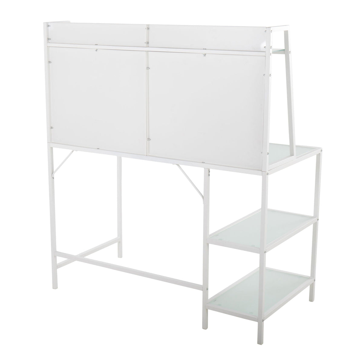 Contemporary glass writing desk with storage shelves, white frame, HouseOfZazla on Tampa Home & Garden Store