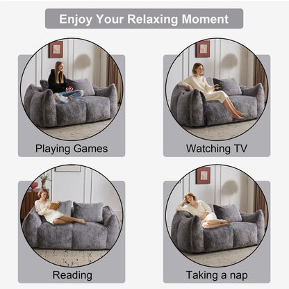 Giant Bean Bag Couch and Fluffy Loveseat