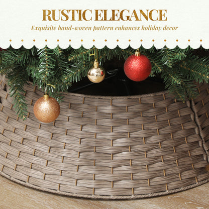 2.25 ft Rustic Christmas Tree Skirt in natural woven rattan with gold and red ornaments on Tampa Home & Garden Store