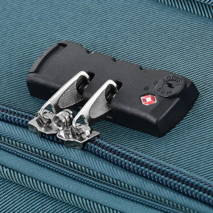 TSA luggage lock with metal dials on blue textured softside luggage fabric logo visible on Tampa Home & Garden Store