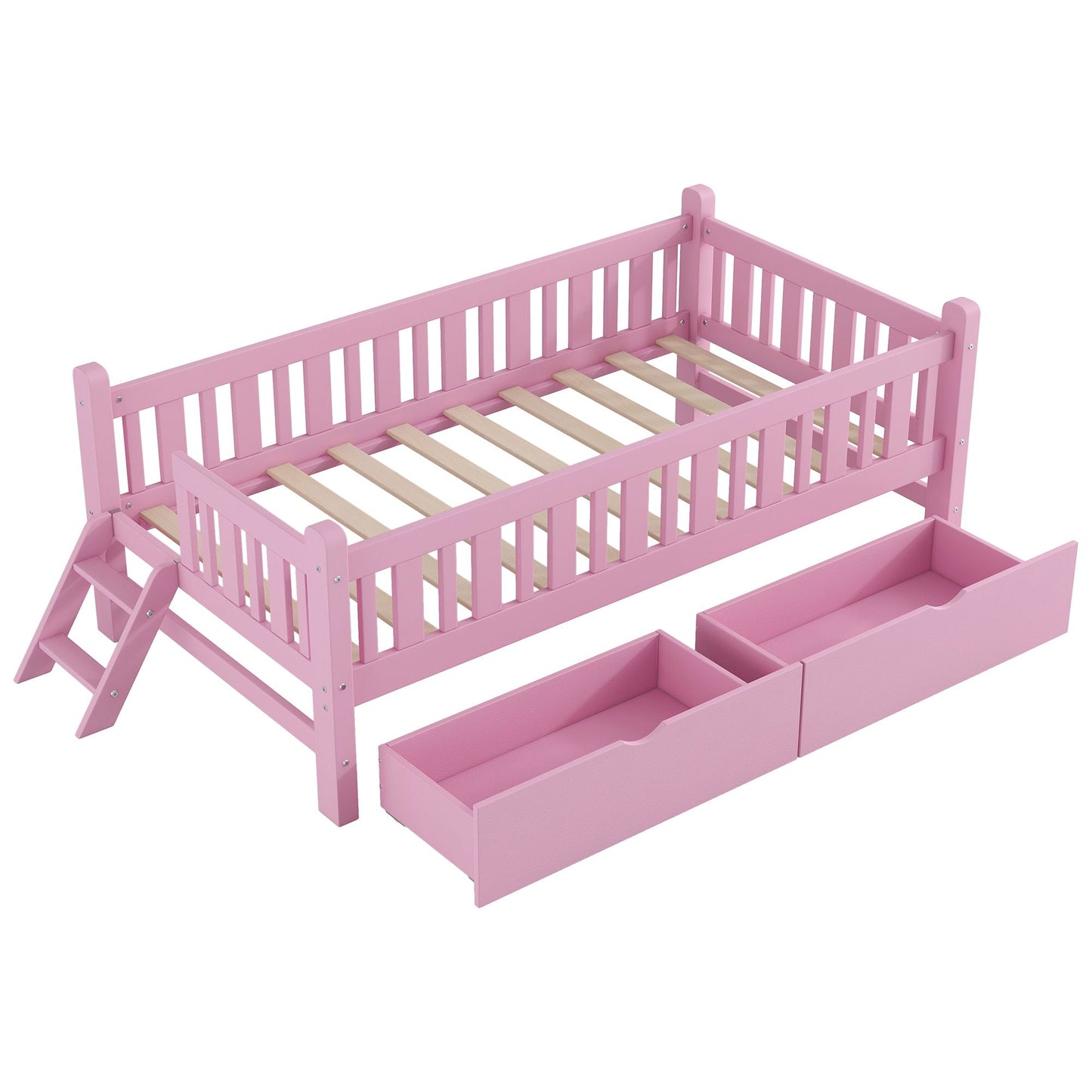 Pink wooden platform bed with guardrails and two drawers by HouseOfZazla on Tampa Home & Garden Store