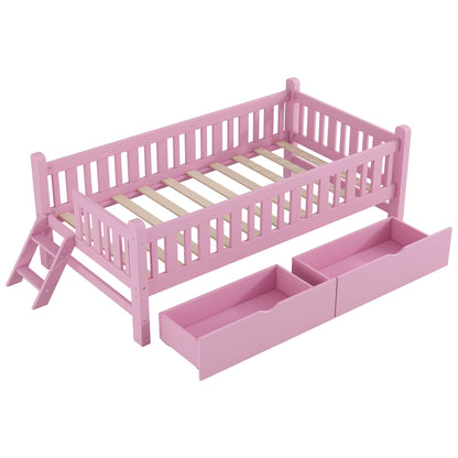 Pink wooden platform bed with guardrails and two drawers by HouseOfZazla on Tampa Home & Garden Store