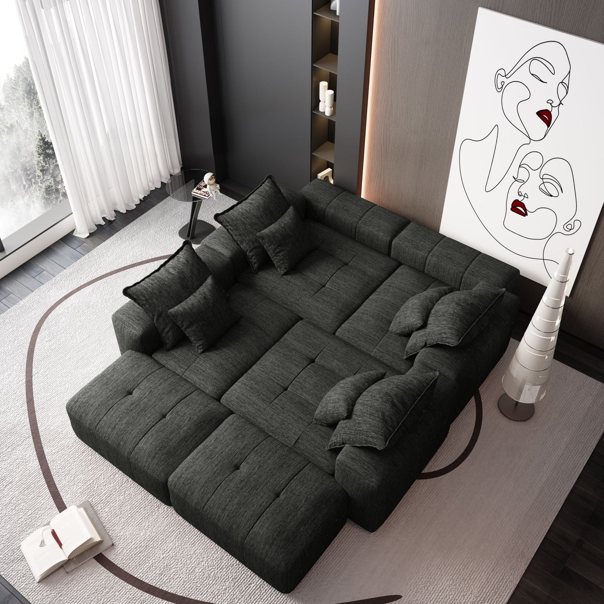 HouseOfZazla oversized DIY modular sectional sofa with dark gray fabric and pillows on Tampa Home & Garden Store