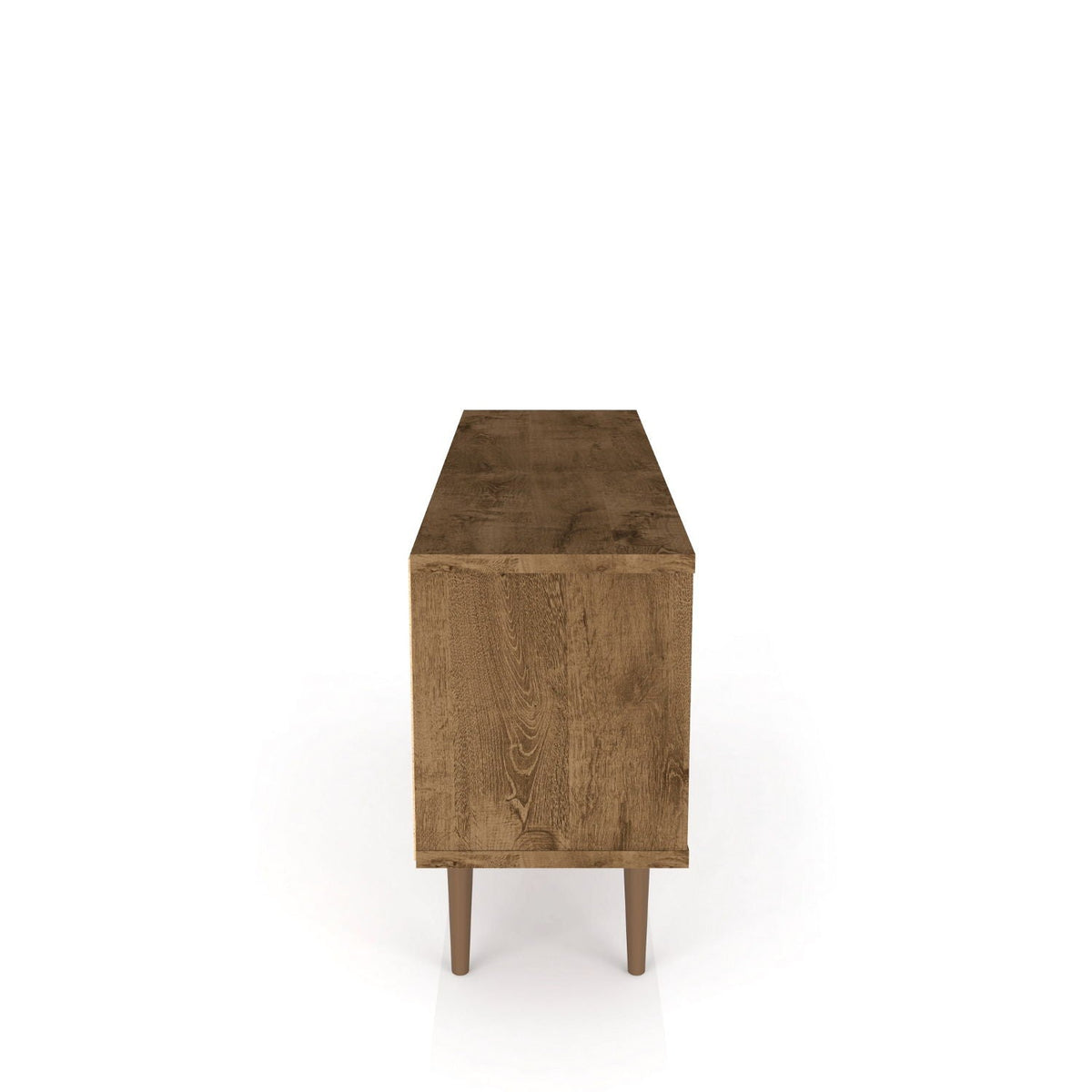 Smart Storage TV Stand with solid wood legs in dark brown finish on Tampa Home & Garden Store