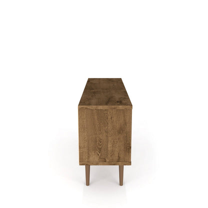 Smart Storage TV Stand with solid wood legs in dark brown finish on Tampa Home & Garden Store