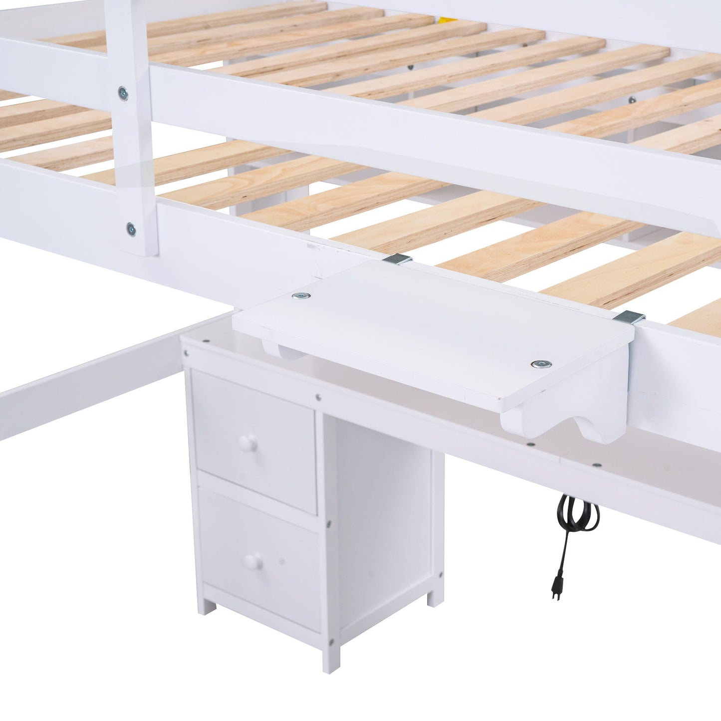 Loft bed with desk, cabinets and drawers in white with wood slats by HouseOfZazla on Tampa Home & Garden Store