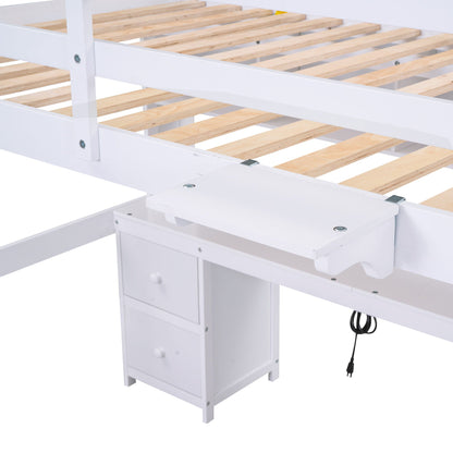 Loft bed with desk, cabinets and drawers in white with wood slats by HouseOfZazla on Tampa Home & Garden Store