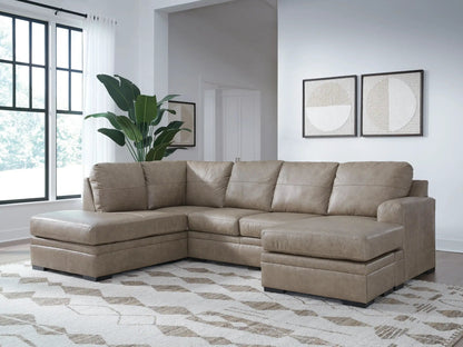 Amuleto - Sectional stationary sofa in taupe leather-look upholstery, 3-piece with ottoman on Tampa Home & Garden Store