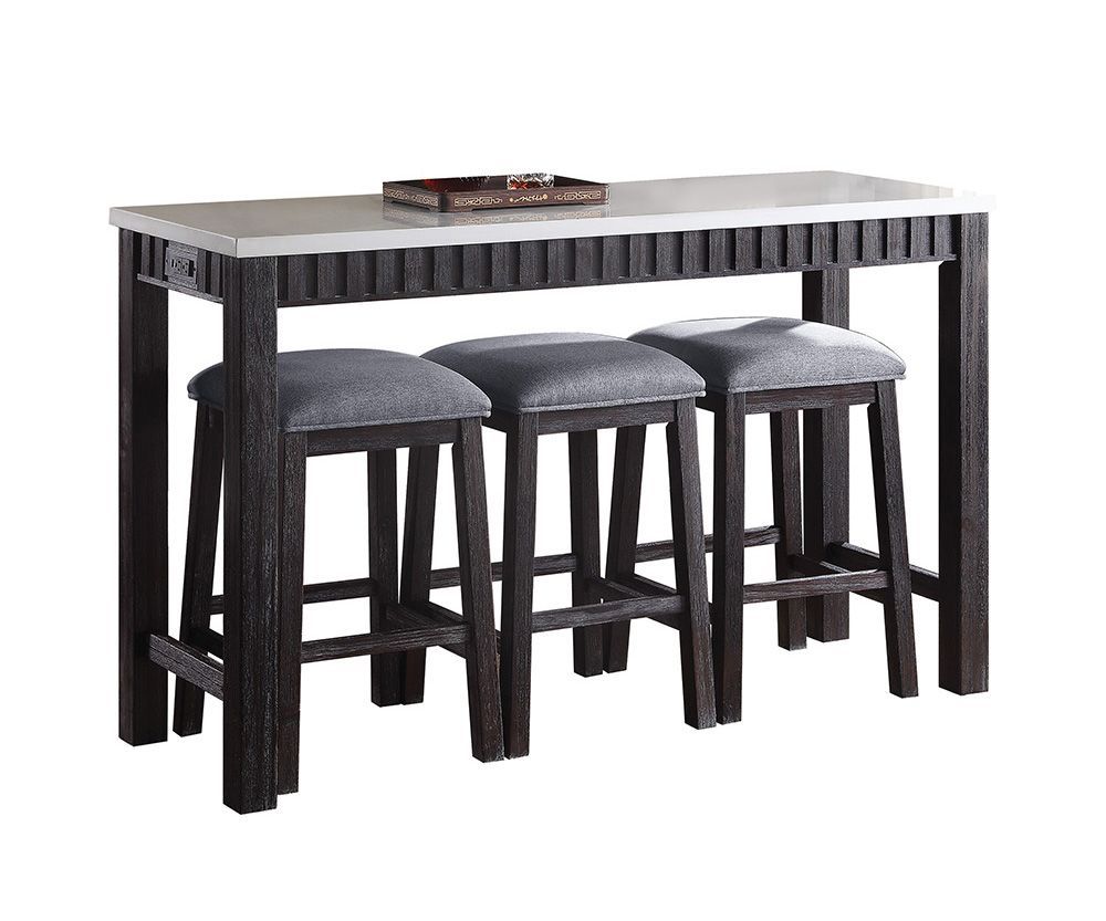 Necalli Marble Top Espresso 4-Piece Counter Height Dining Set with gray upholstered stools on Tampa Home & Garden Store