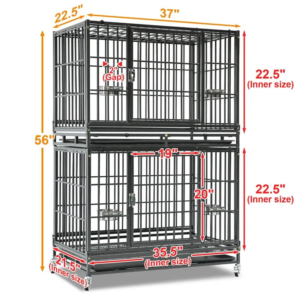37 Inch Stackable Heavy Duty Dog Crate by Homey Pet Official, black metal, two-tier design on Tampa Home & Garden Store