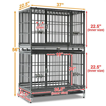 37 Inch Stackable Heavy Duty Dog Crate by Homey Pet Official, black metal, two-tier design on Tampa Home & Garden Store