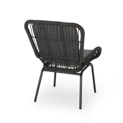 Outdoor wicker club chair with cushions set of 2, black frame, gray cushions by HouseOfZazla on Tampa Home & Garden Store