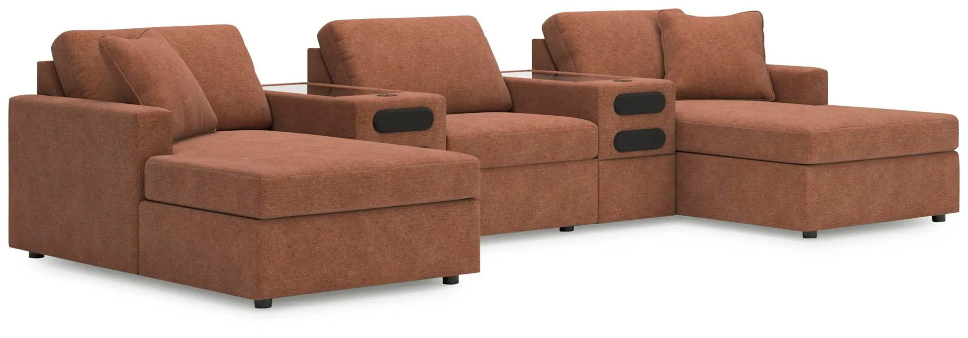 Modmax - Sectional - Spice stationary with rust-orange fabric, chaise ends and cupholders on Tampa Home & Garden Store