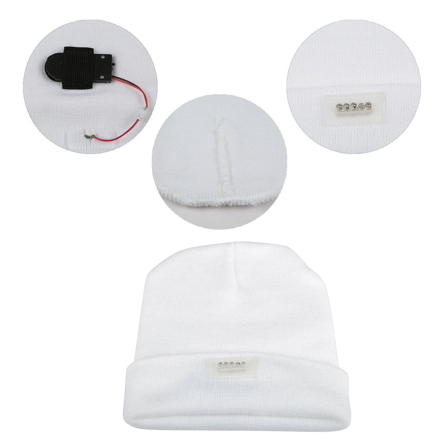 Unisex 5-LED knitted beanie with built-in headlamp, white winter hat GemGear on Tampa Home & Garden Store