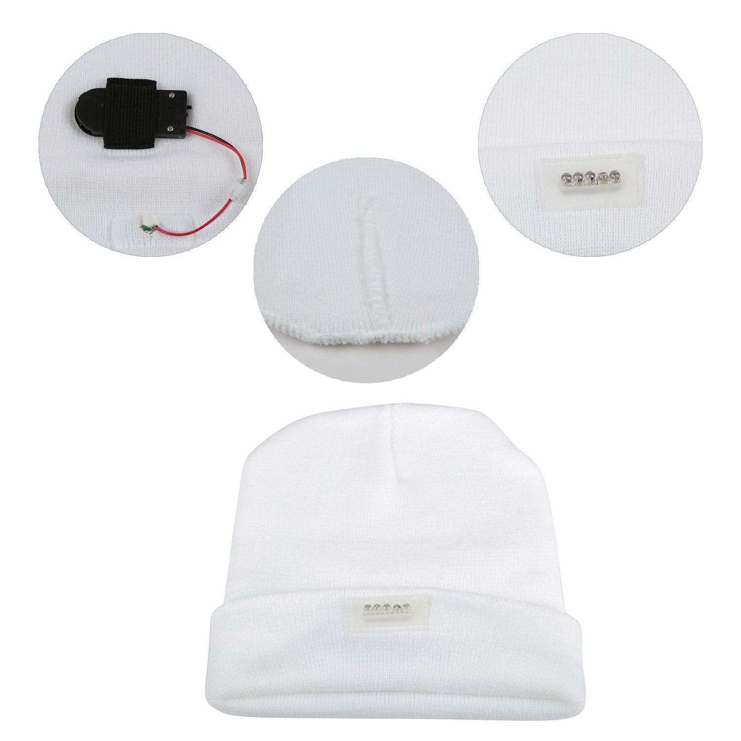 Unisex 5-LED knitted beanie with built-in headlamp, white winter hat GemGear on Tampa Home & Garden Store