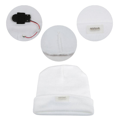 Unisex 5-LED knitted beanie with built-in headlamp, white winter hat GemGear on Tampa Home & Garden Store