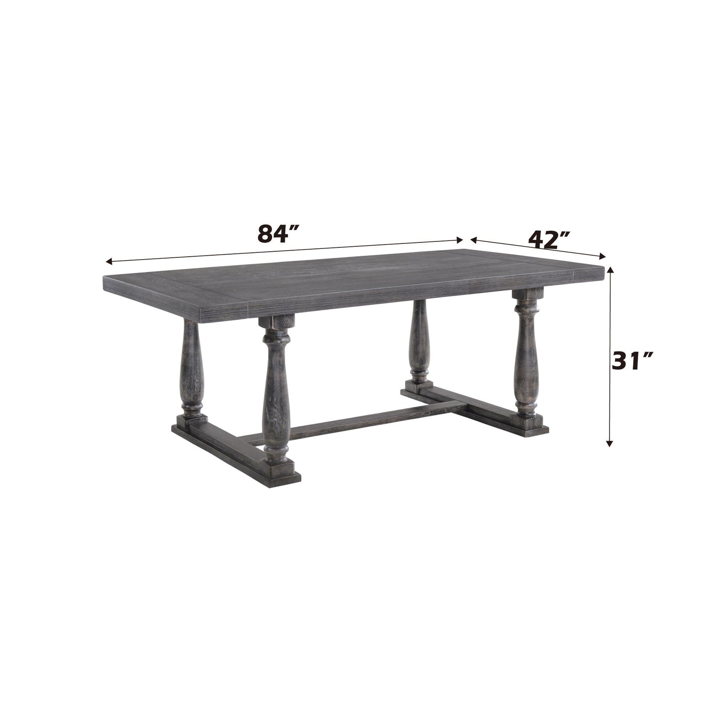Bernard Weathered Dining Table HouseOfZazla weathered gray wood with turned legs 84inL x 42inW on Tampa Home & Garden Store