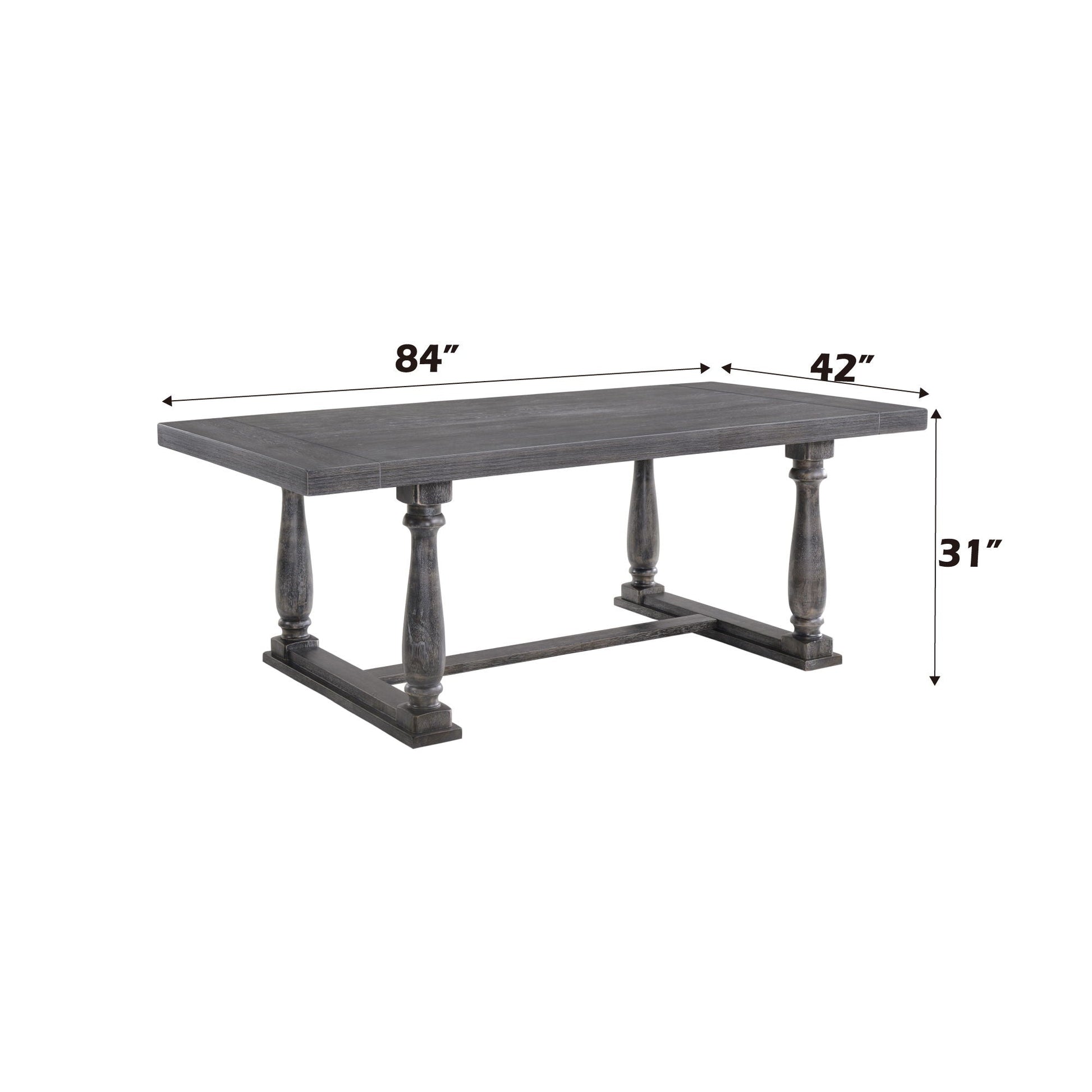 Bernard Weathered Dining Table HouseOfZazla weathered gray wood with turned legs 84inL x 42inW on Tampa Home & Garden Store