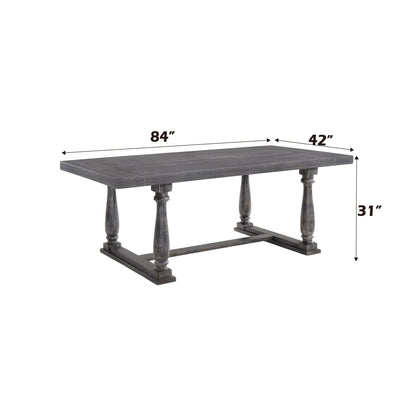 Bernard Weathered Dining Table HouseOfZazla weathered gray wood with turned legs 84inL x 42inW on Tampa Home & Garden Store
