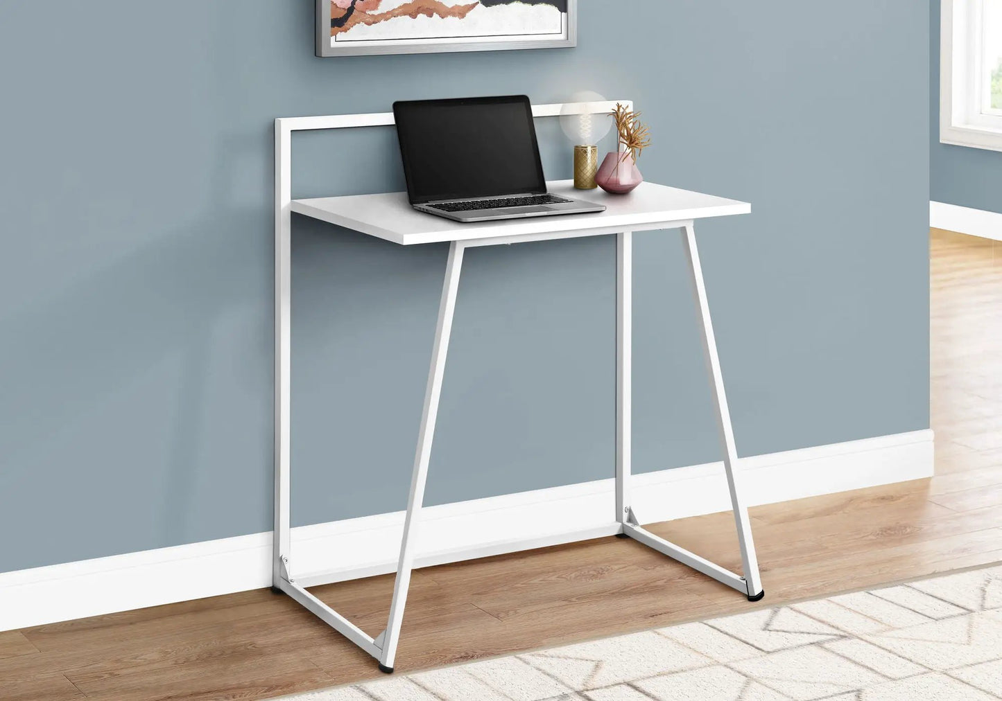 Computer Desk for Home Office white metal frame with minimalist design and laptop on desk on Tampa Home & Garden Store