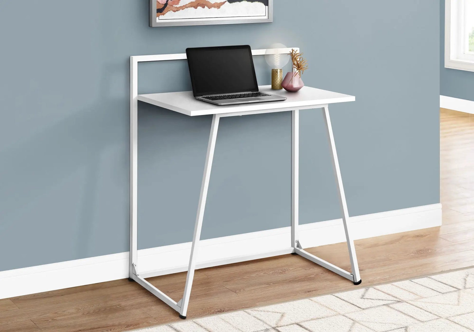 Computer Desk for Home Office white metal frame with minimalist design and laptop on desk on Tampa Home & Garden Store
