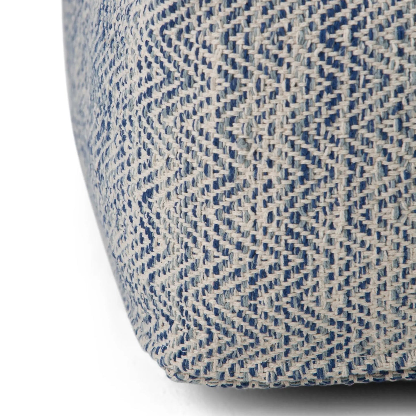 Nate handcrafted square pouf fabric close-up woven blue beige pattern on Tampa Home & Garden Store