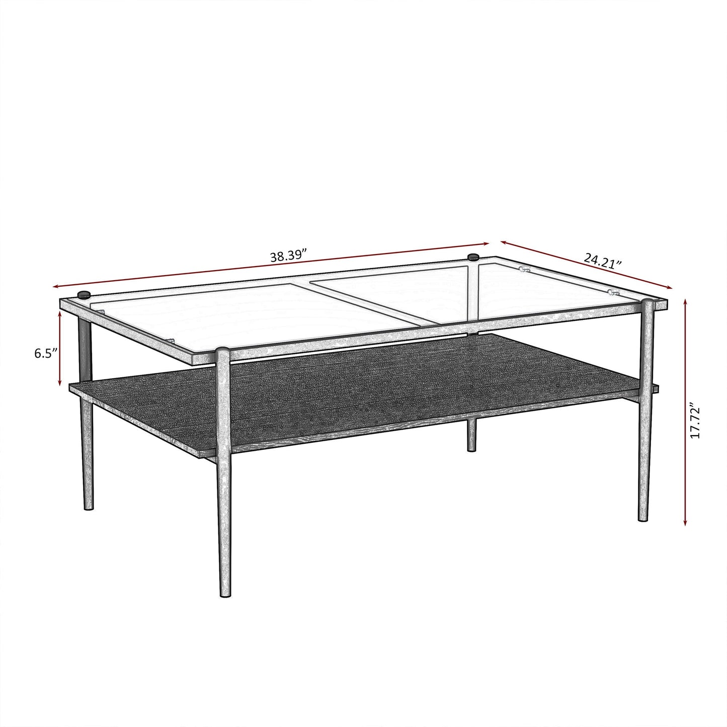 Rectangular coffee table with tempered glass top, metal frame, two-tier design by Unique Piece Furniture on Tampa Home & Garden Store