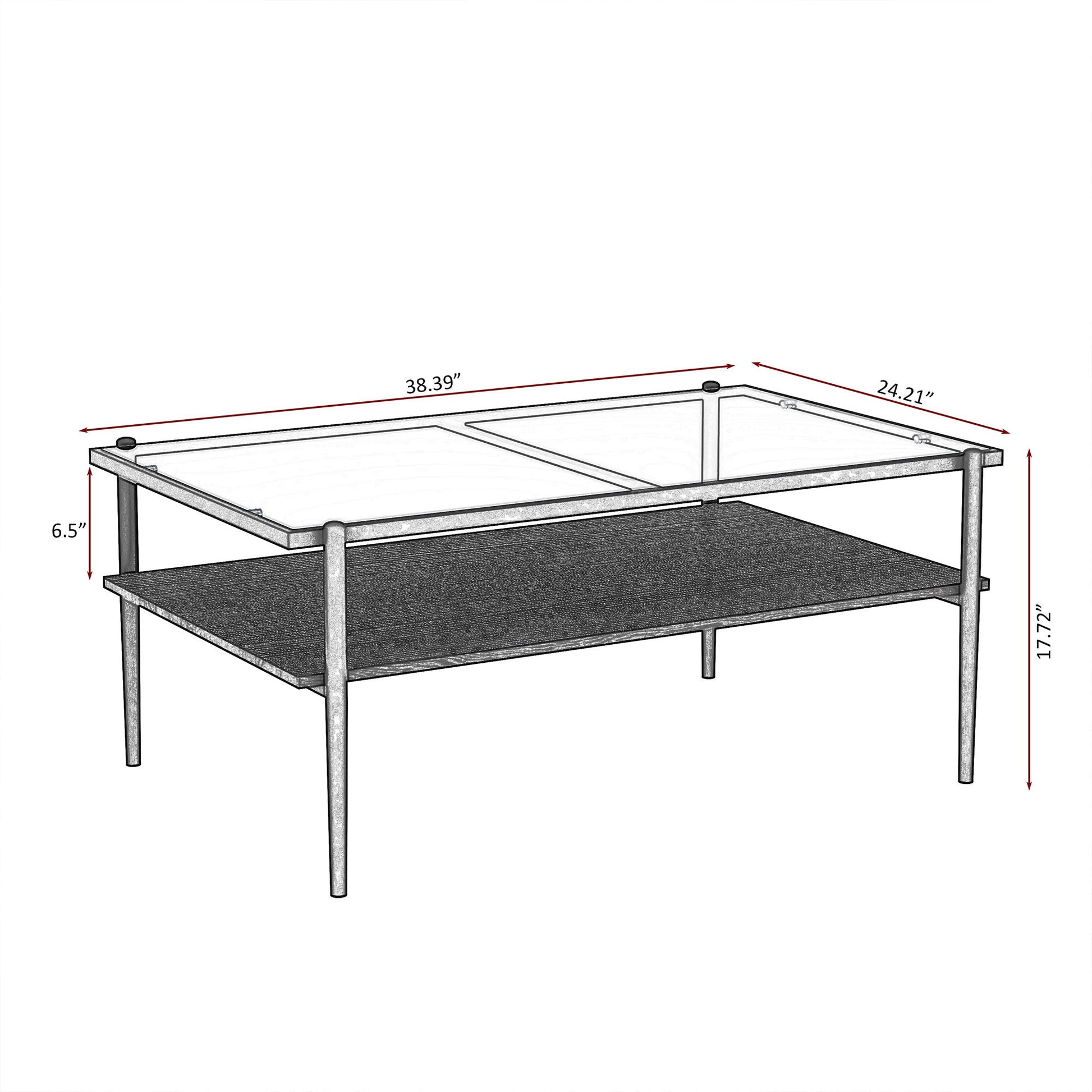 Rectangular coffee table with tempered glass top, metal frame, two-tier design by Unique Piece Furniture on Tampa Home & Garden Store