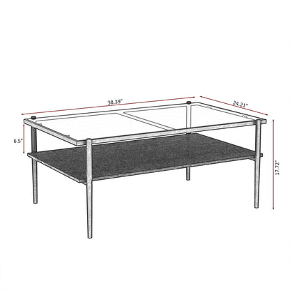 Rectangular coffee table with tempered glass top, metal frame, two-tier design by Unique Piece Furniture on Tampa Home & Garden Store