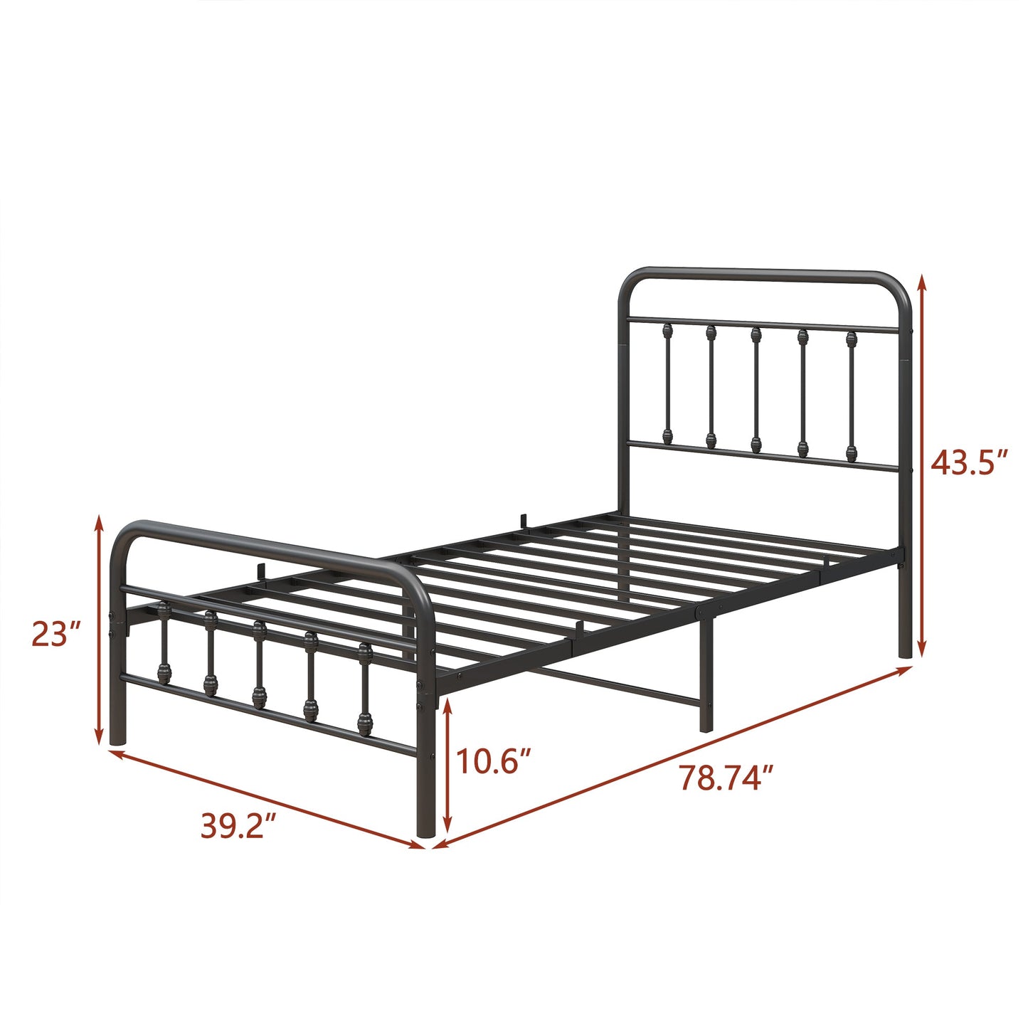 Tara Victorian-Style Steel Bed Frame by HouseOfZazla black metal with decorative spindles on Tampa Home & Garden Store