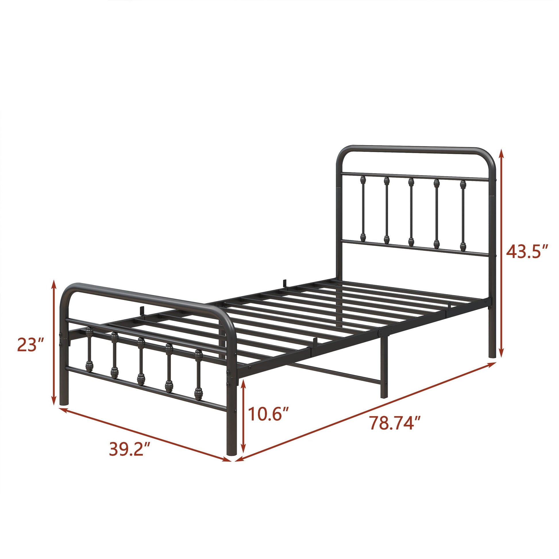 Tara Victorian-Style Steel Bed Frame by HouseOfZazla black metal with decorative spindles on Tampa Home & Garden Store