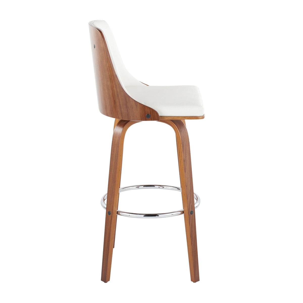 Mid-Century modern swivel barstool with white upholstered seat and round footrest on Tampa Home & Garden Store