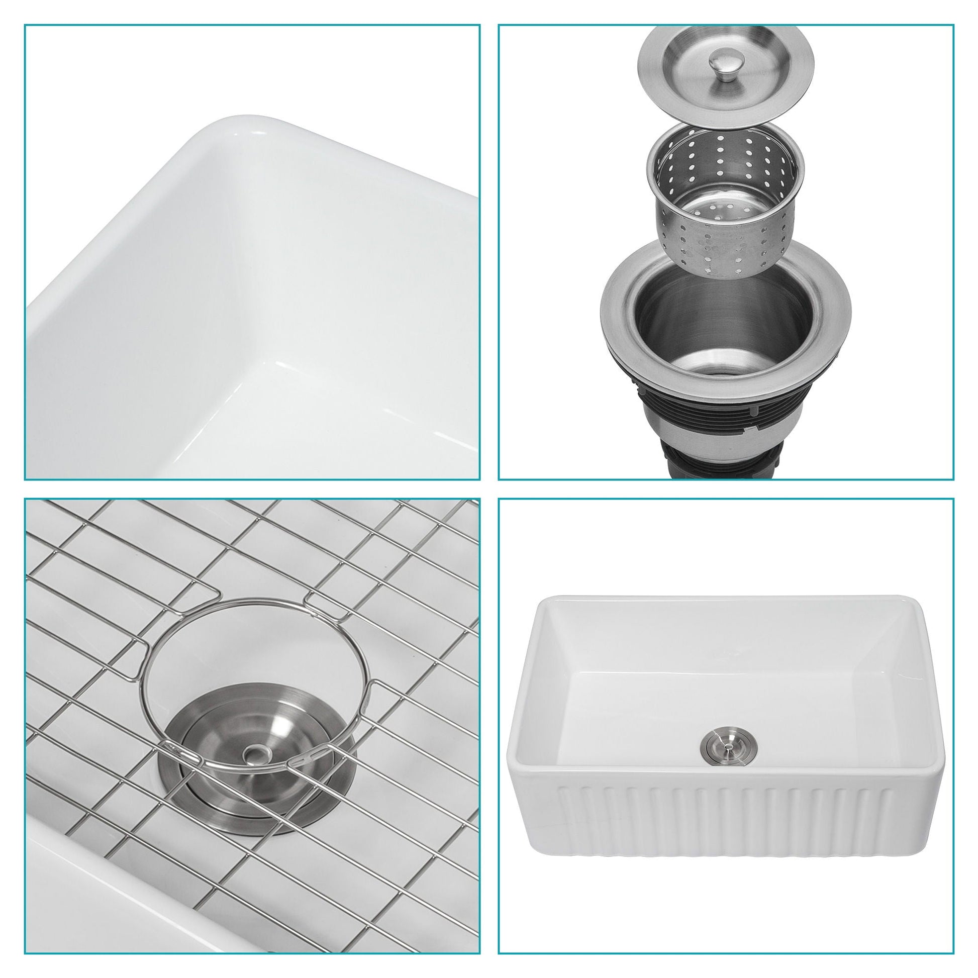 Undermount sink set with white ceramic basin, stainless strainer and basket, by HouseOfZazla on Tampa Home & Garden Store