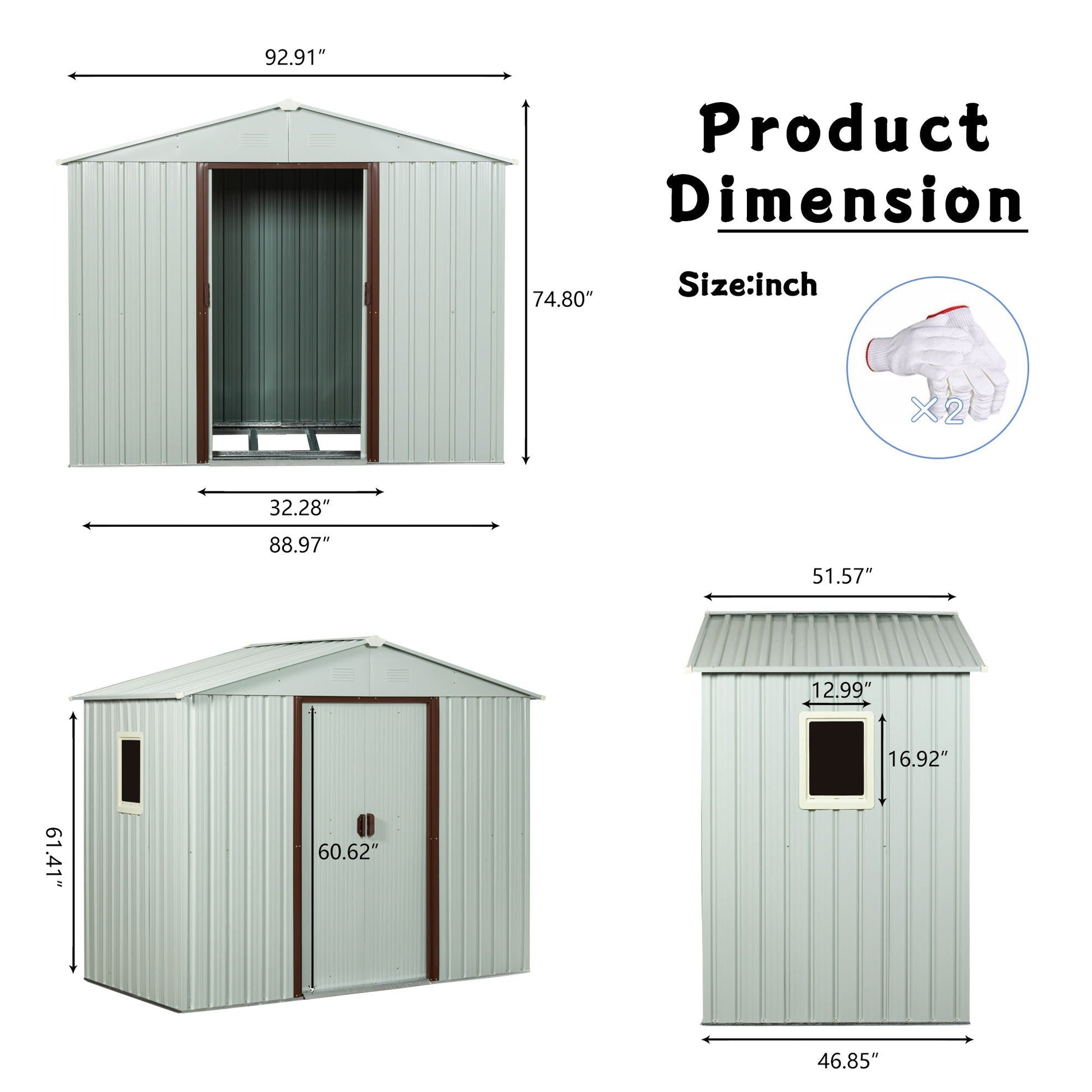 Outdoor metal storage shed with window, gray metal with brown trim, HouseOfZazla on Tampa Home & Garden Store