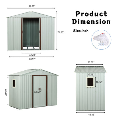 Outdoor metal storage shed with window, gray metal with brown trim, HouseOfZazla on Tampa Home & Garden Store