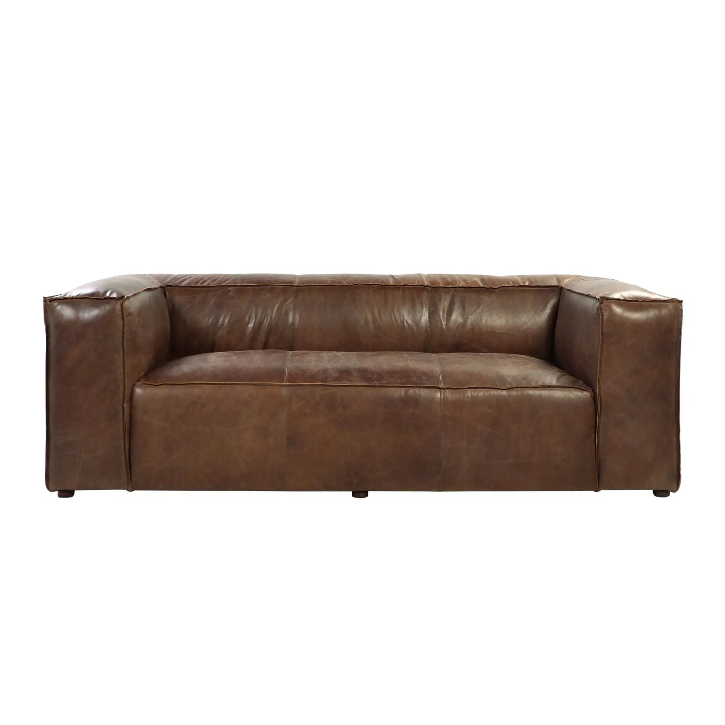 Brancaster grain leather sofa brown, stationary with wide arms on Tampa Home & Garden Store